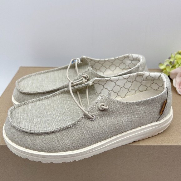 Hey Dude Wendy Linen Beige Slip On Shoe Big Kids/ Boys/ Girls Size EU 29/ US 10 - Picture 2 of 10